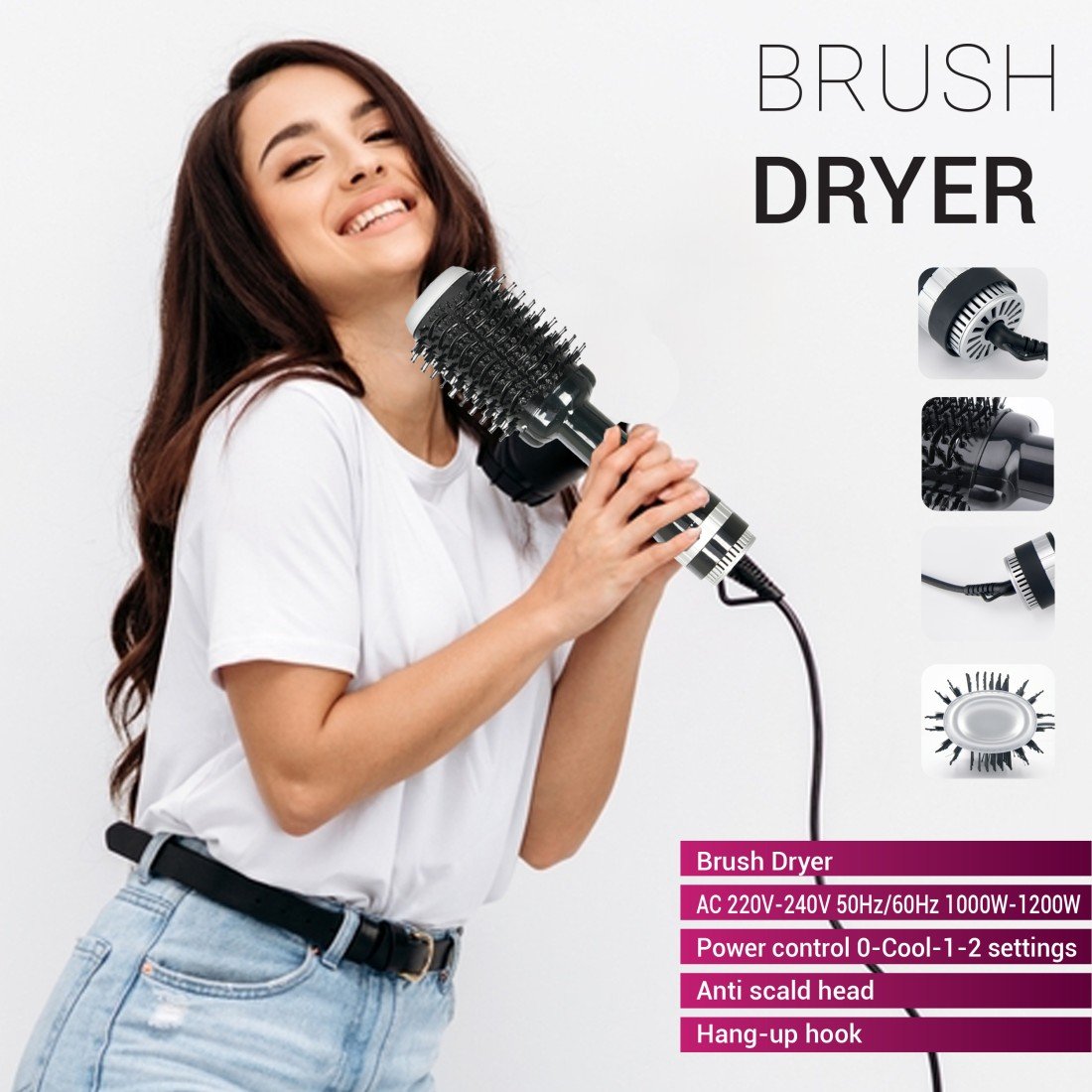 AFRA Hair Dryer Brush 1200W – Anti-Scald, Cool Air, 2 Settings, AF-1200BDBK - Image 6
