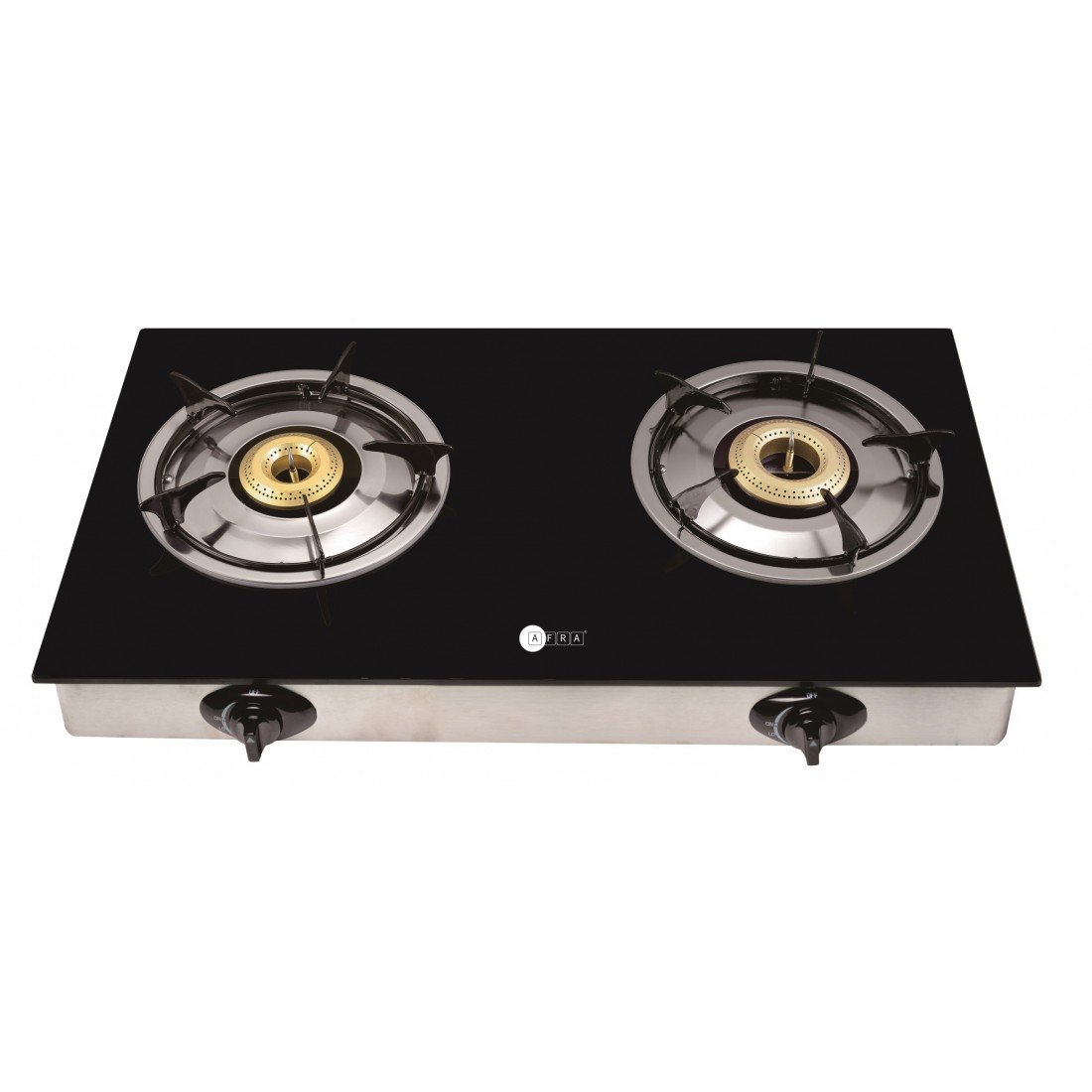AFRA 2-Burner Gas Stove, Ceramic Ignition, Tempered Glass Top, SS Body – AF-0002GSBK