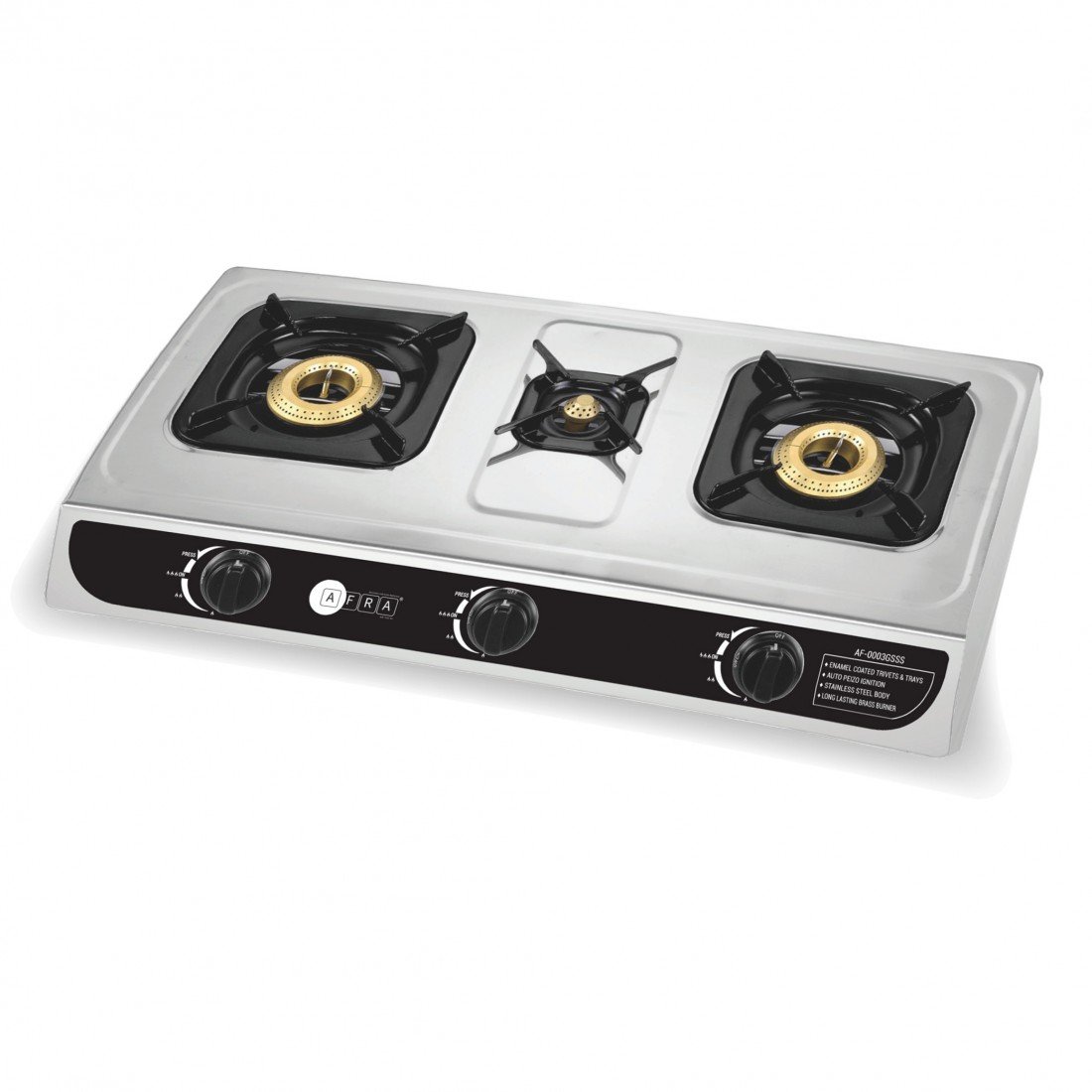 AFRA 3-Burner Gas Stove, Auto Ignition, Full Safety, Stainless Steel – AF-0003GSSS - Image 5