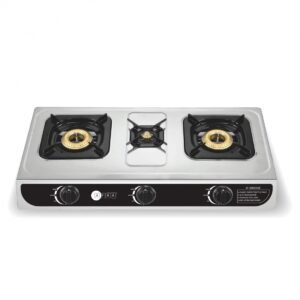 AFRA 3-Burner Gas Stove, Auto Ignition, Full Safety, Stainless Steel – AF-0003GSSS