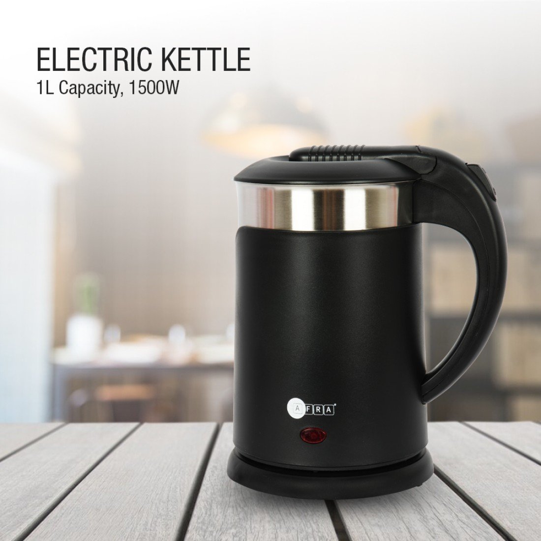 AFRA Electric Kettle AF-1215KTBK – 1.0L, Stainless Steel, Auto Shut-Off, Water Level Indicator - Image 3